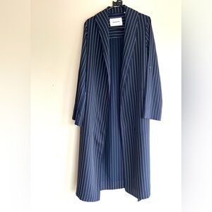 Aritzia BABATON Navy and White Pinstripe Trench Coat With Belt
